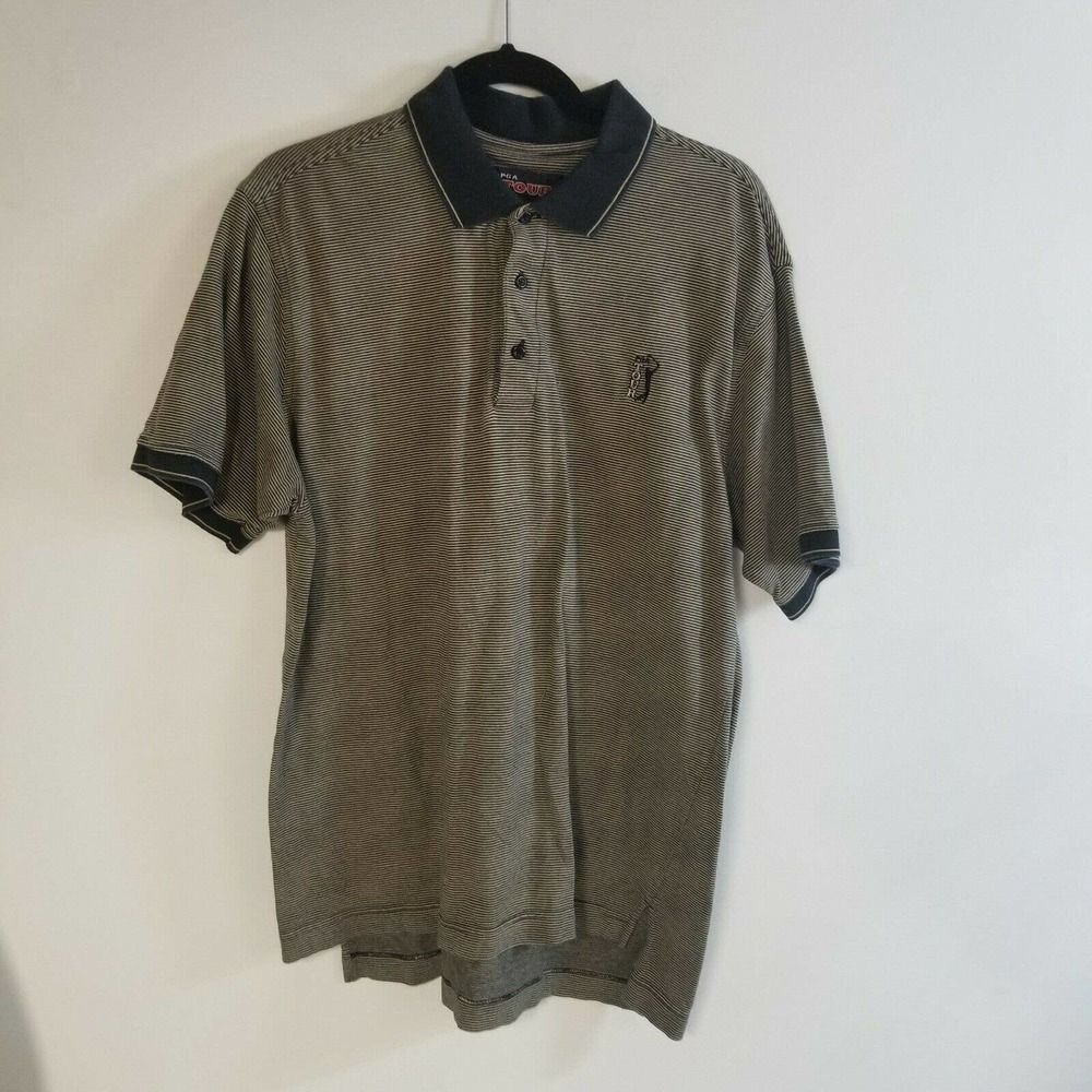 Pga Tour Large Tan Black Stripe L mens Polo Shirt Top